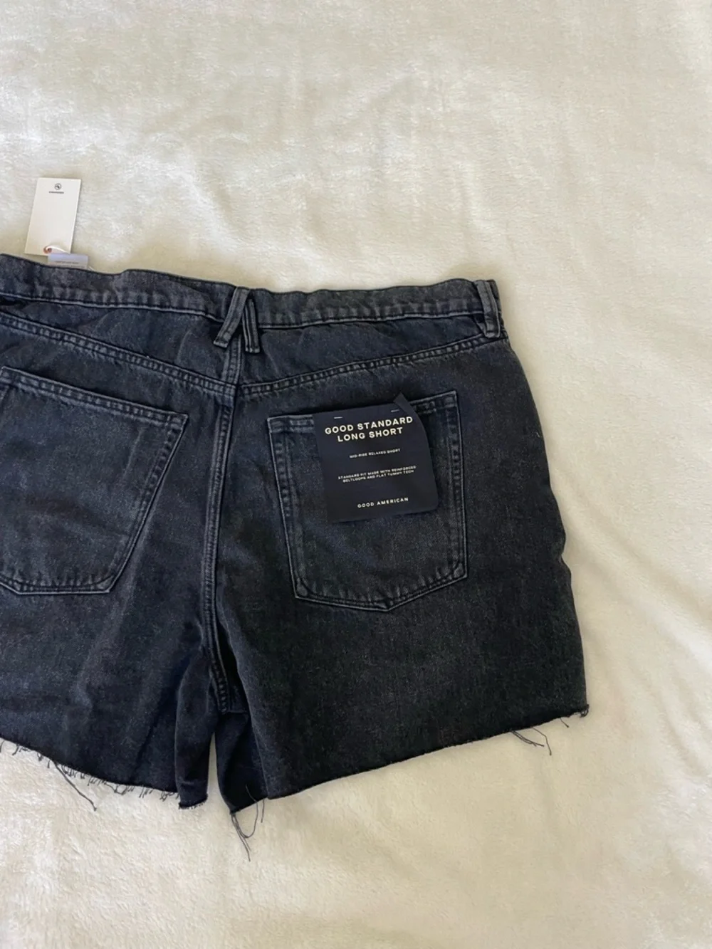 Good American Good Standard Long Washed Black High-Rise Denim Shorts